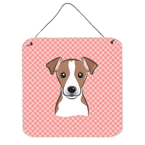 Micasa Checkerboard Pink Jack Russell Terrier Aluminum Metal Wall Or Door Hanging Prints, 6 x 6 In. MI250306